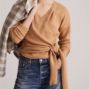 Anthropologie NWT Knit Honey Cozy Twist front Top Wrap Sweater Tan - Medium